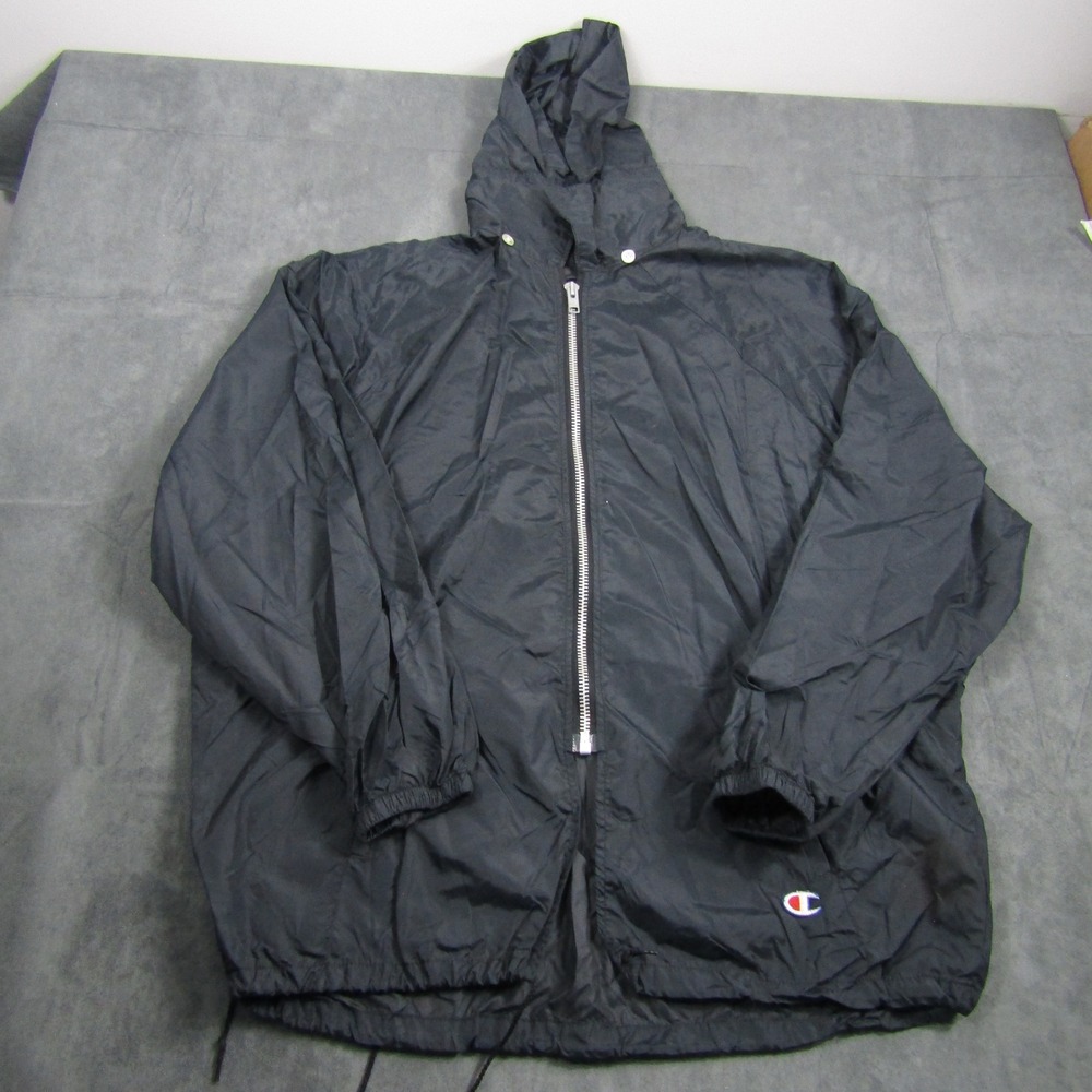 Champion Windbreaker Jacket Mens XL Black Highland Hawks Vintage USA Zip Hooded